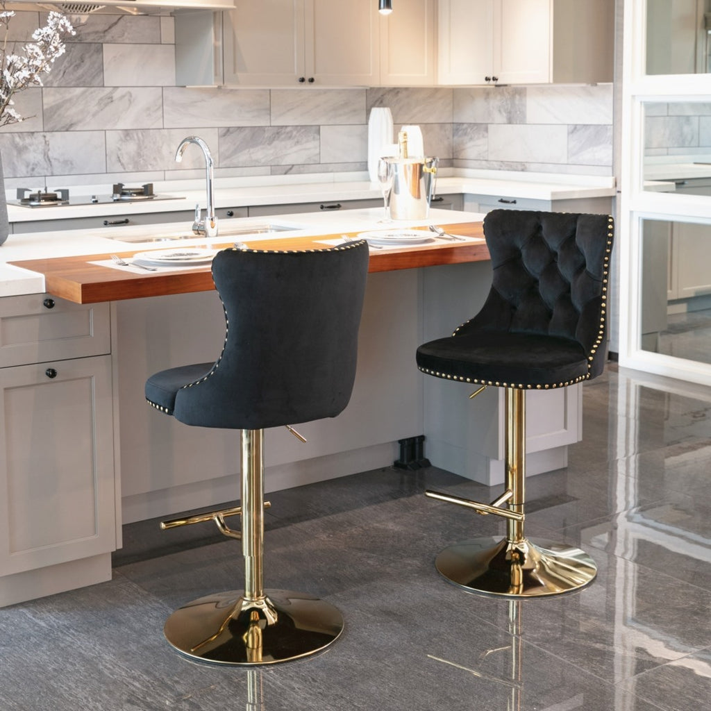 Height Adjustable Velvet Swivel Bar Stool