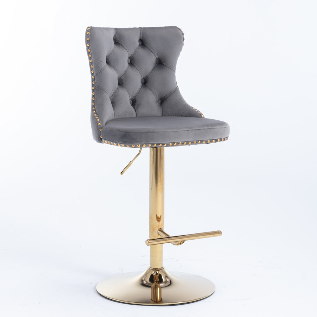 Height Adjustable Velvet Swivel Bar Stool