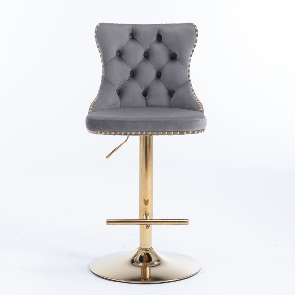 Height Adjustable Velvet Swivel Bar Stool