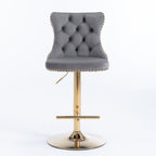 Height Adjustable Velvet Swivel Bar Stool