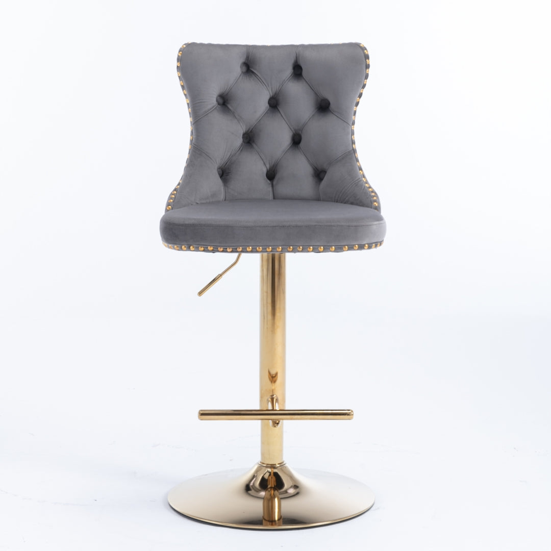 Height Adjustable Velvet Swivel Bar Stool