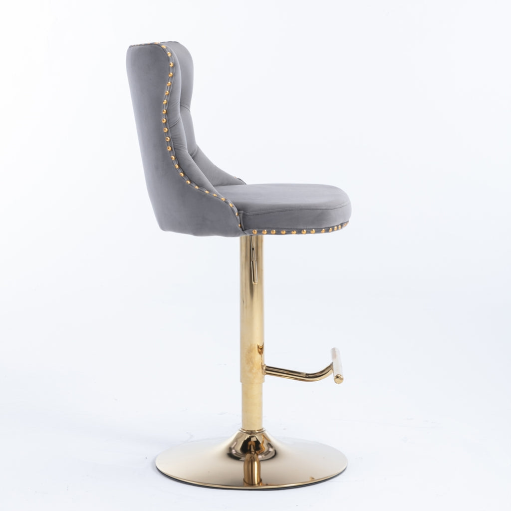 Height Adjustable Velvet Swivel Bar Stool