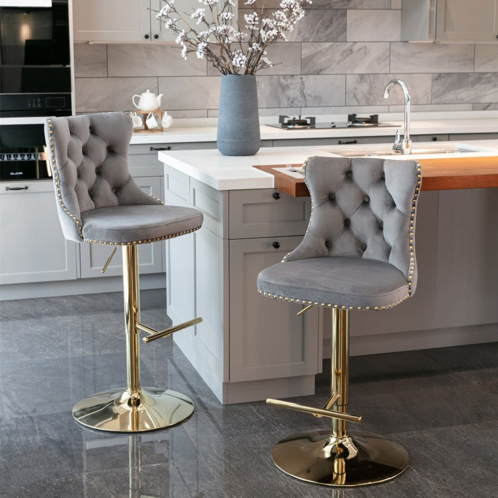 Height Adjustable Velvet Swivel Bar Stool