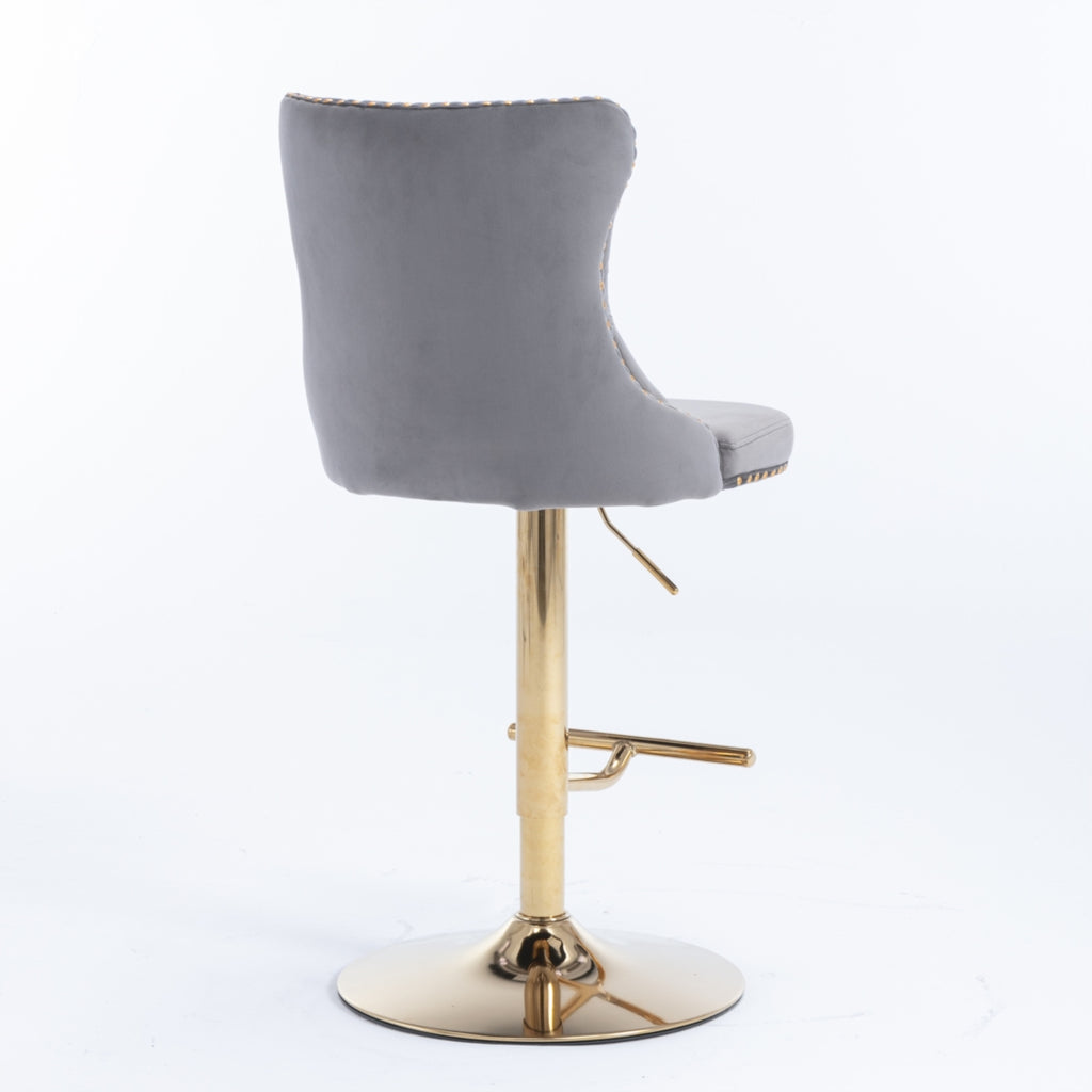 Height Adjustable Velvet Swivel Bar Stool