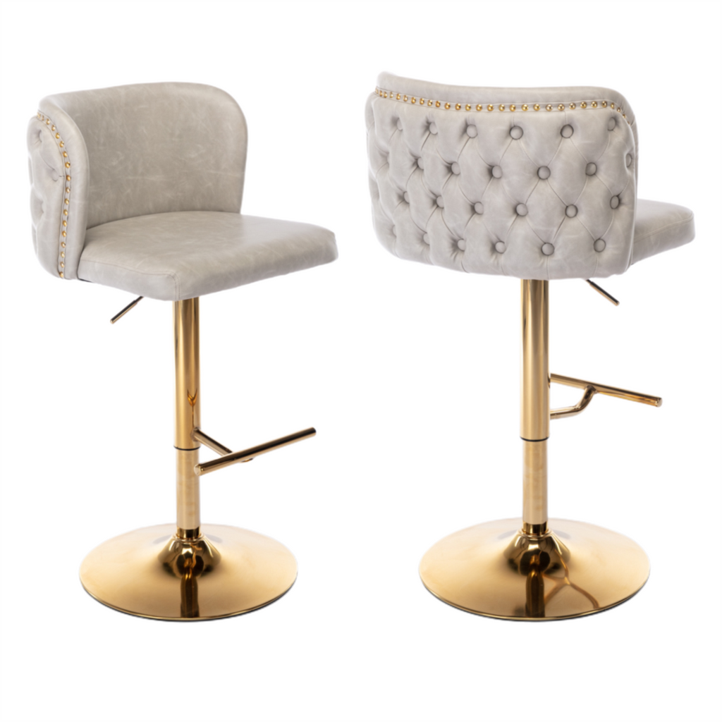 Elegant Faux Leather Golden Base Swivel Bar Stools