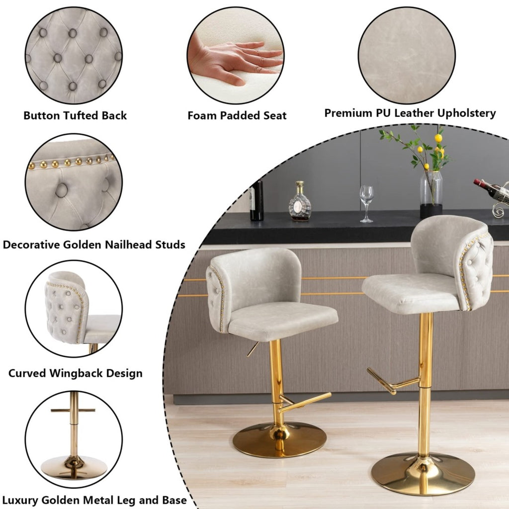Elegant Faux Leather Golden Base Swivel Bar Stools