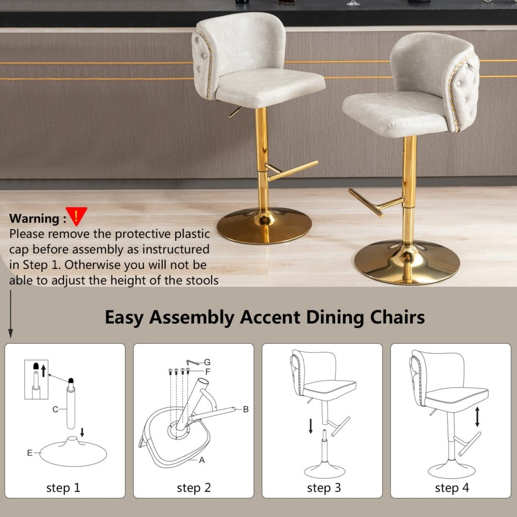 Elegant Faux Leather Golden Base Swivel Bar Stools