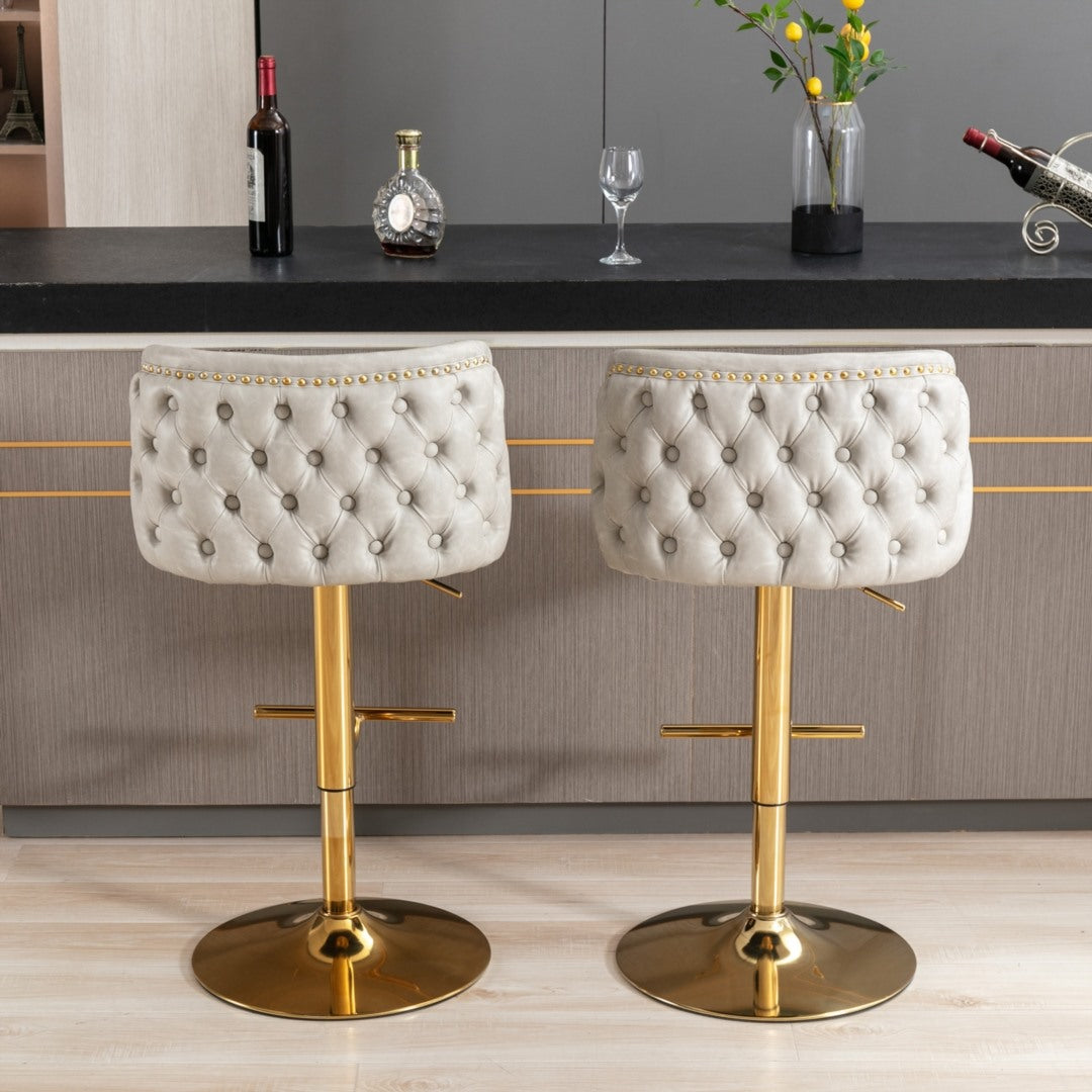 Elegant Faux Leather Golden Base Swivel Bar Stools