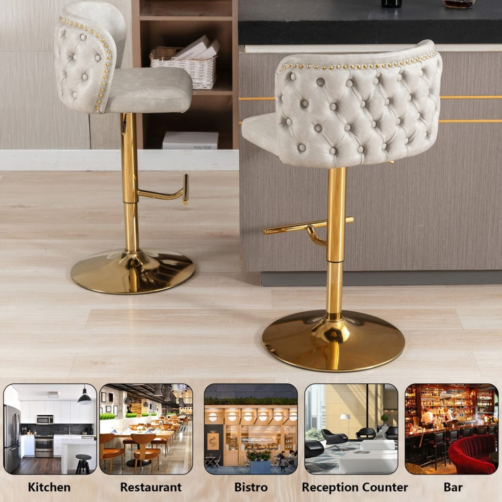 Elegant Faux Leather Golden Base Swivel Bar Stools
