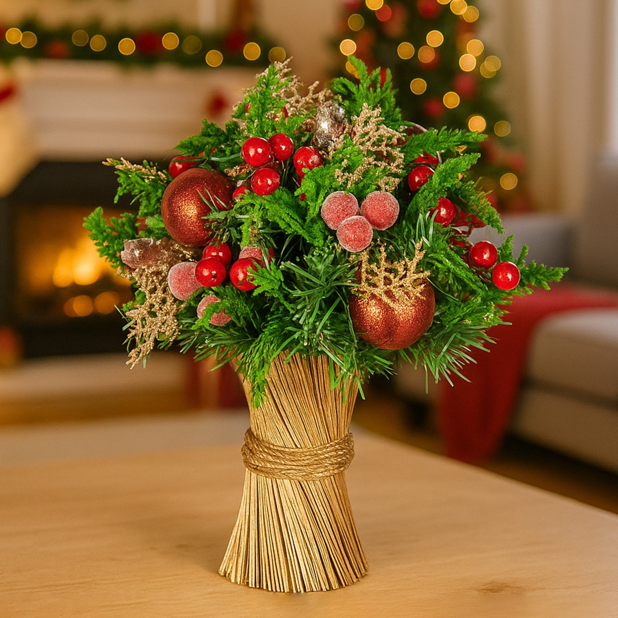 Elegant 33cm Pre-Decorated Christmas Bouquet