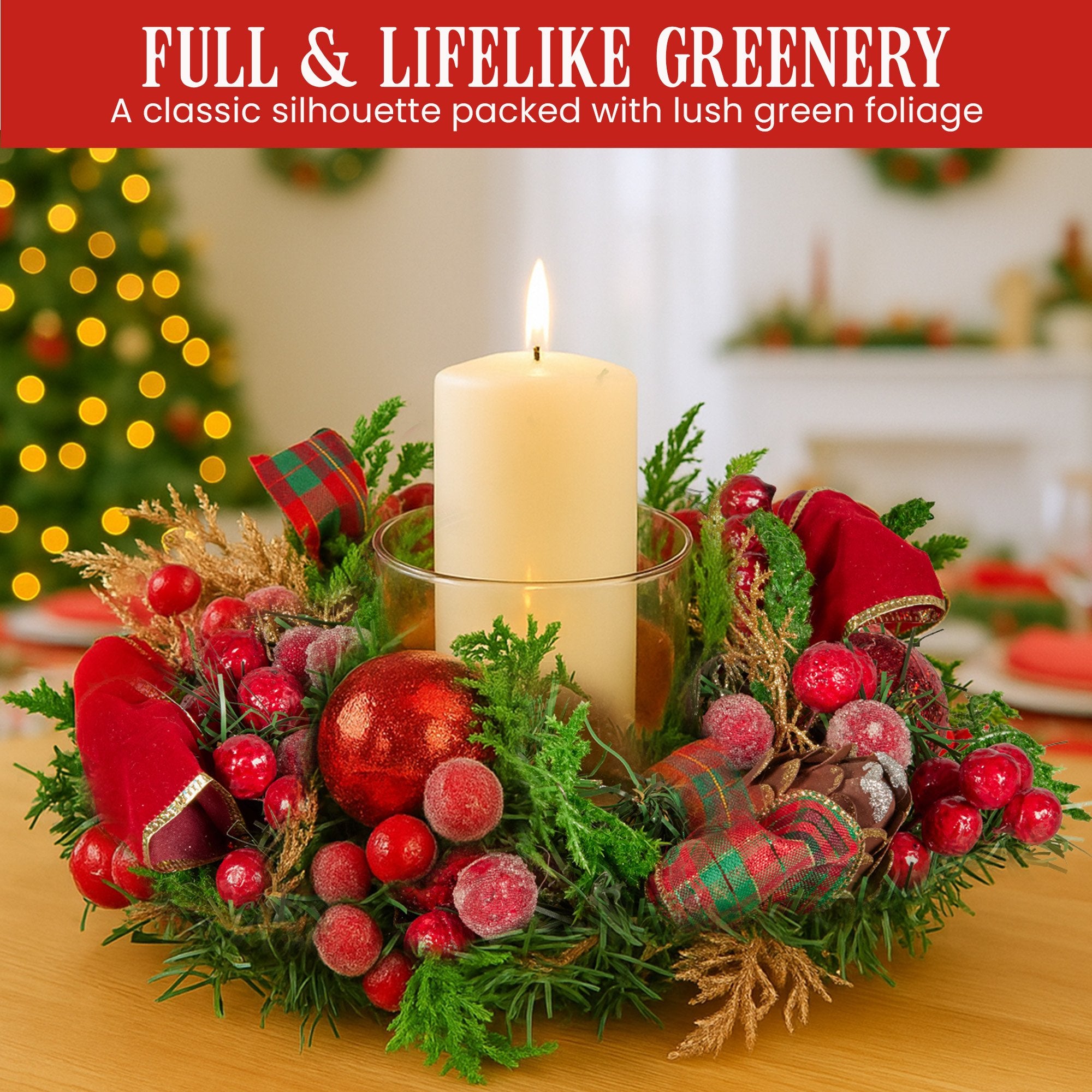Elegant Christmas Centrepiece with Hurricane Candle
