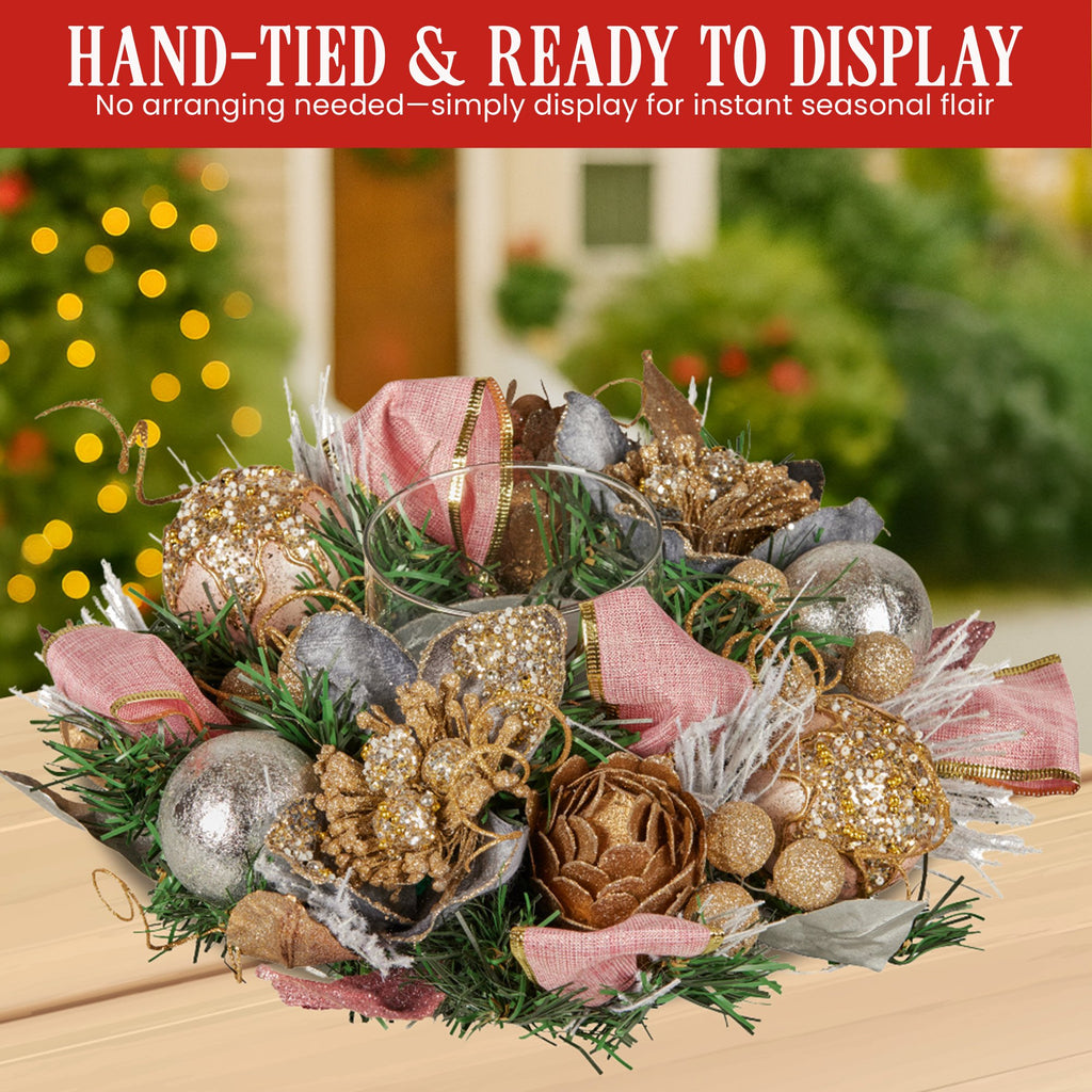 Lush Green Christmas Centrepiece with Baubles