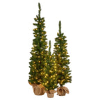 Set of 3 Pre-Lit Christmas Trees with Hessian Bases