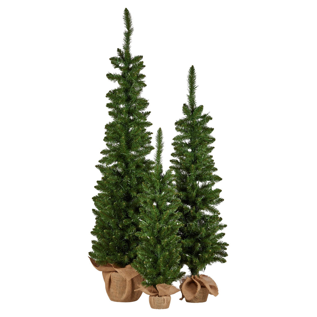 Set of 3 Pre-Lit Christmas Trees with Hessian Bases