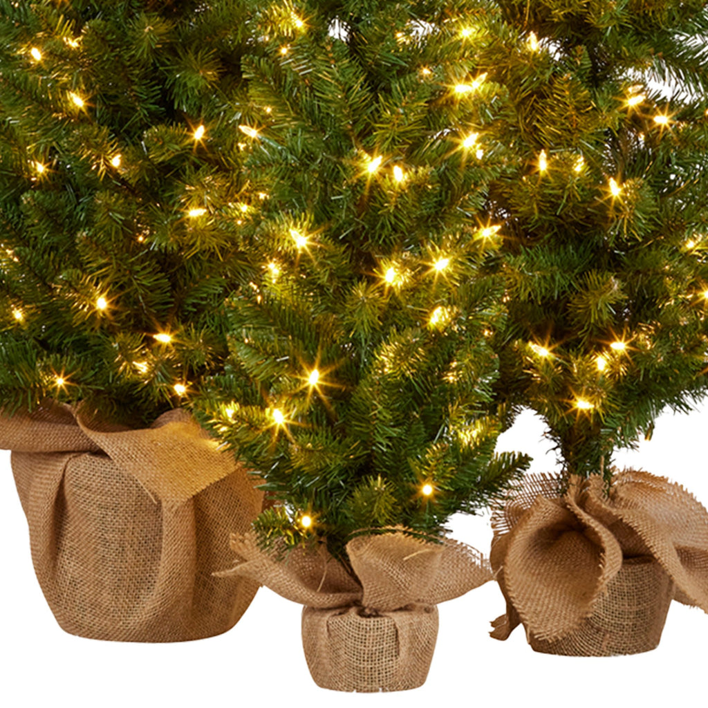 Set of 3 Pre-Lit Christmas Trees with Hessian Bases