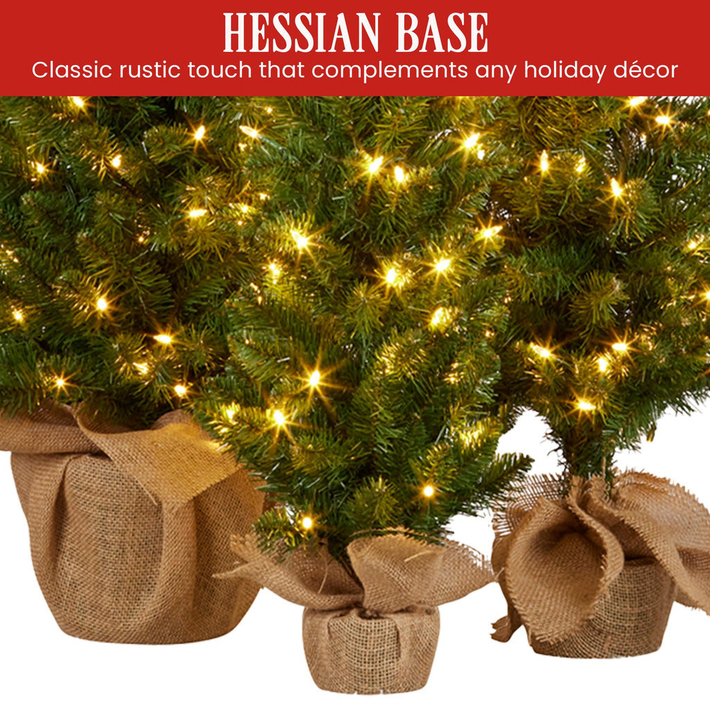 Set of 3 Pre-Lit Christmas Trees with Hessian Bases