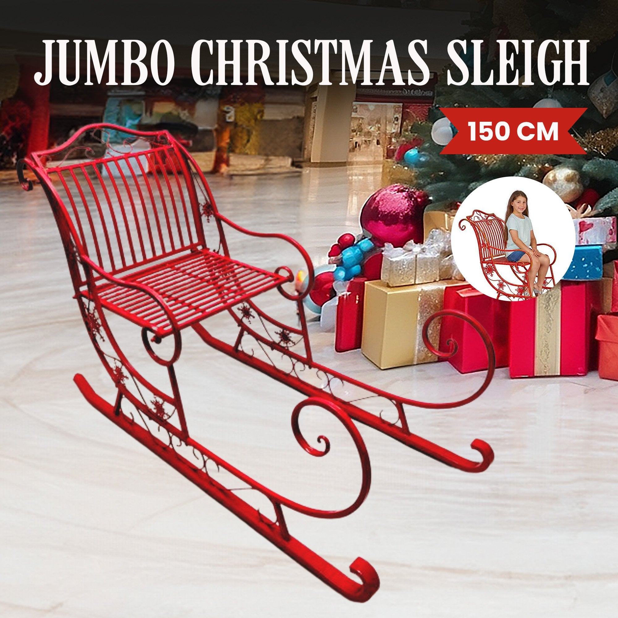 Christabelle Red Metal Christmas Sleigh 150cm