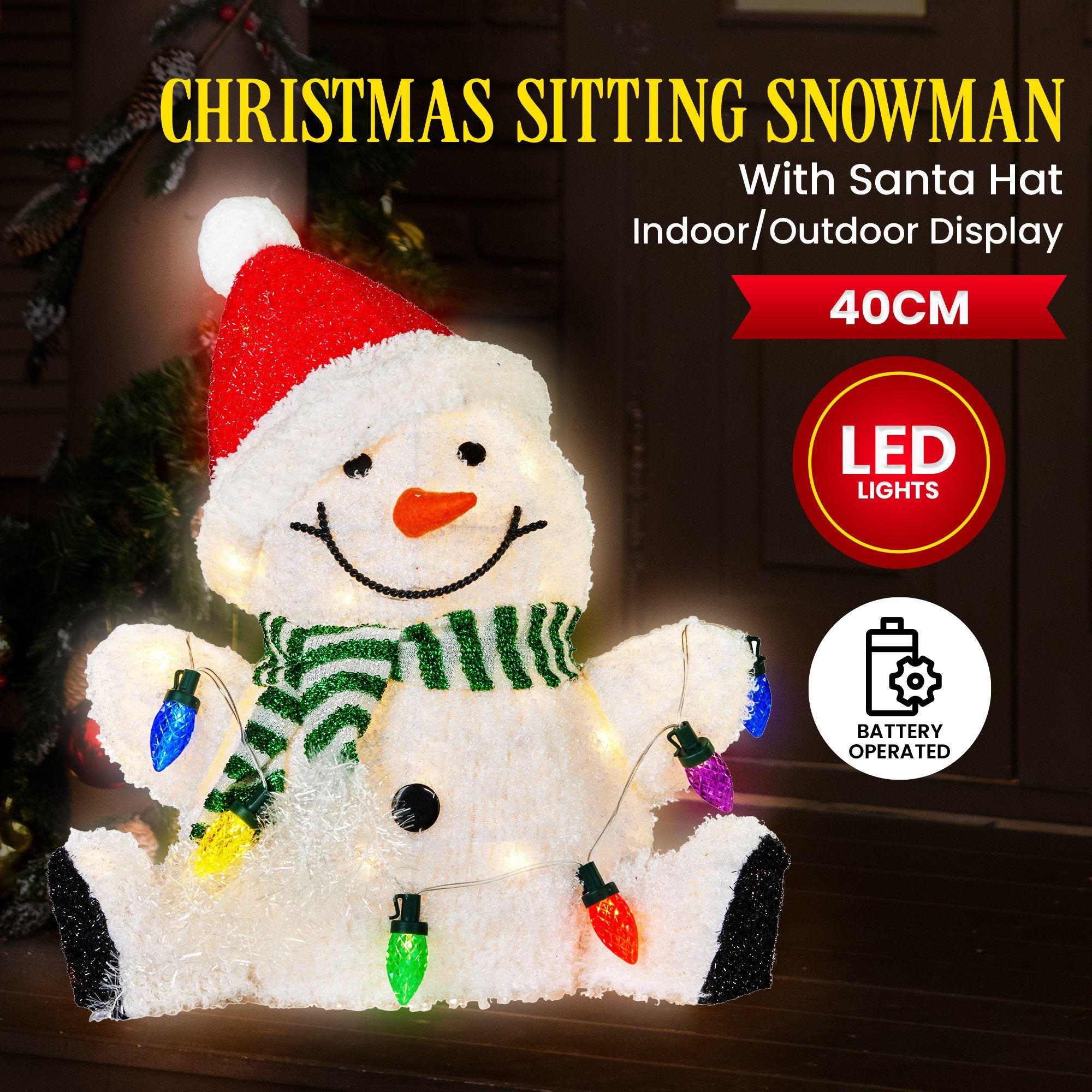 Charming 40cm Sitting Christmas Snowman Display