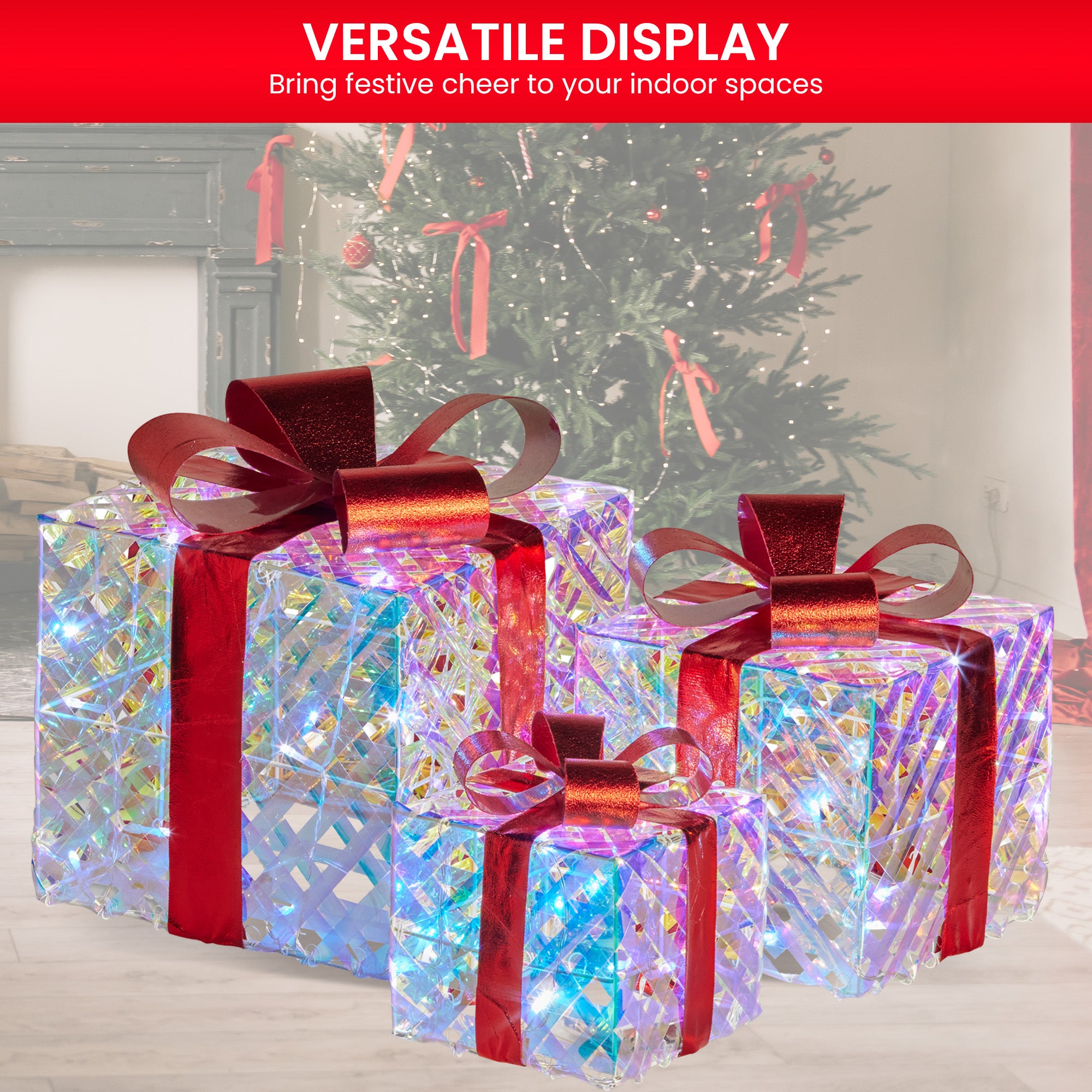Set of 3 Illuminated Christmas Gift Boxes