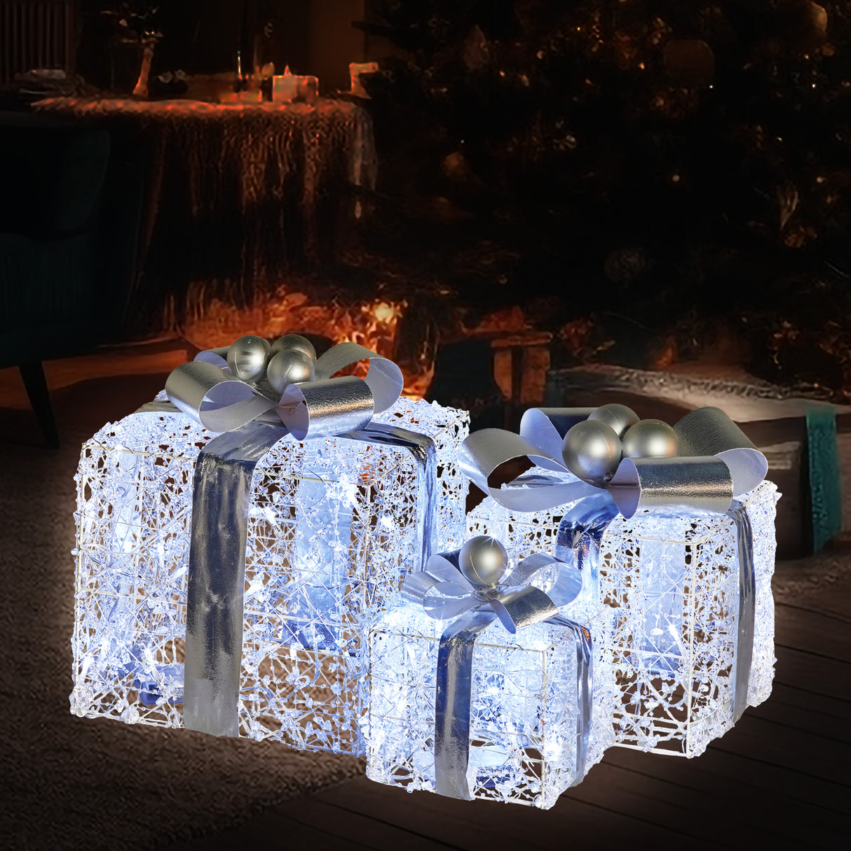 Illuminated Christmas Gift Box Set of 3