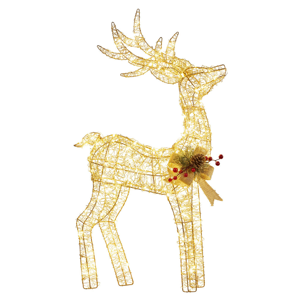 Illuminated Gold Bow Christmas Reindeer Display