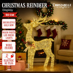 Illuminated Gold Bow Christmas Reindeer Display