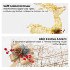 Illuminated Gold Bow Christmas Reindeer Display