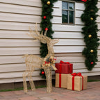 Illuminated Gold Bow Christmas Reindeer Display