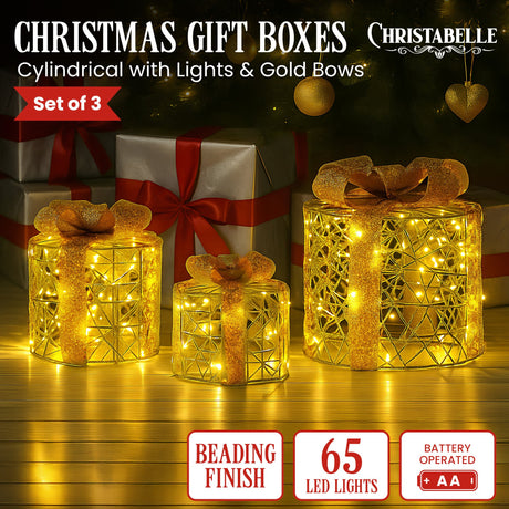 Elegant Gold LED Christmas Gift Box Set