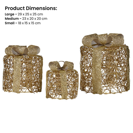 Elegant Gold LED Christmas Gift Box Set