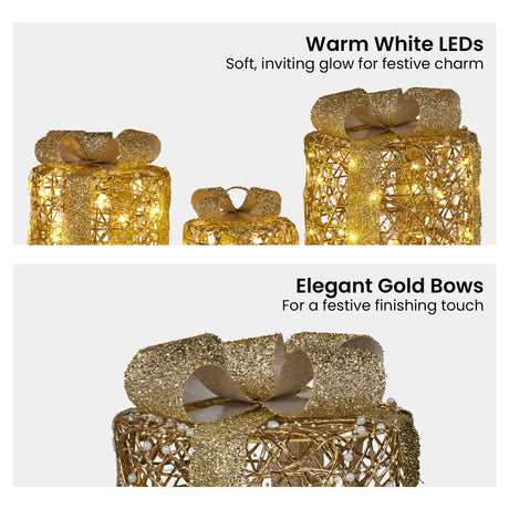 Elegant Gold LED Christmas Gift Box Set