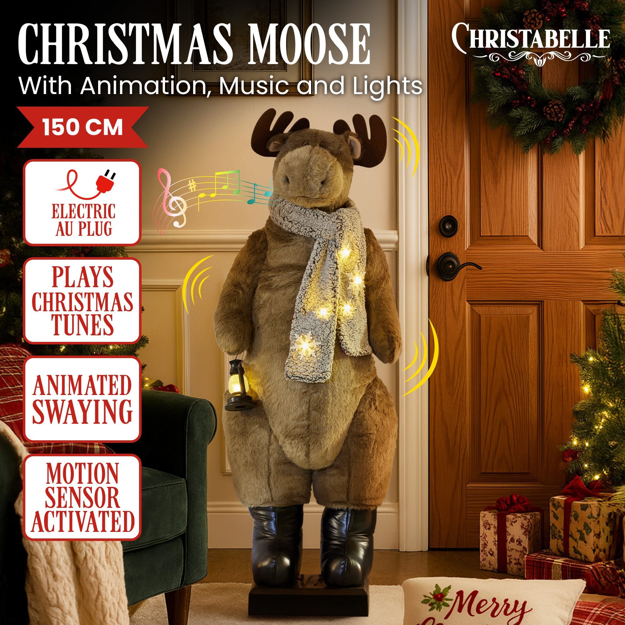 Animated Musical LED Christmas Moose Lantern