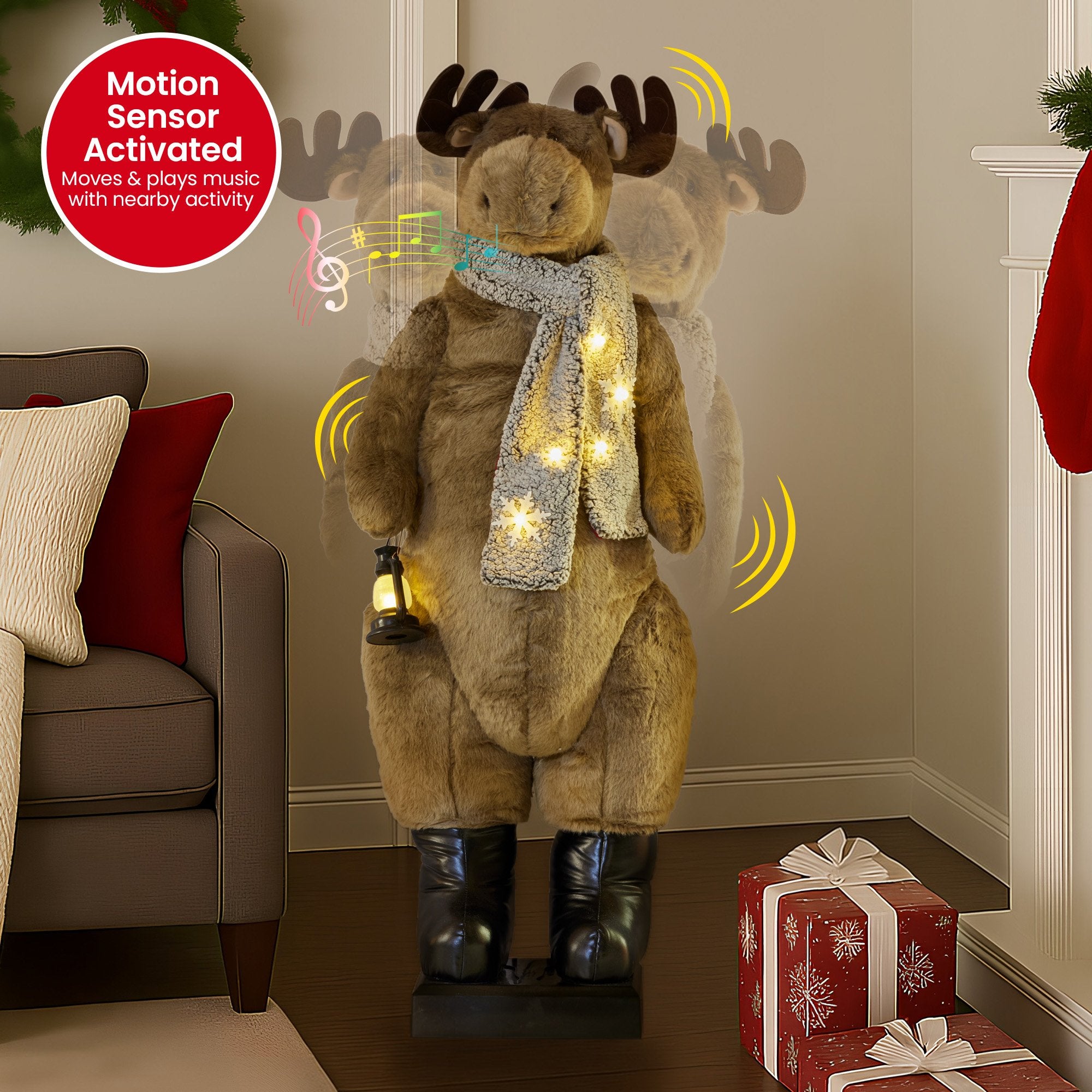 Animated Musical LED Christmas Moose Lantern