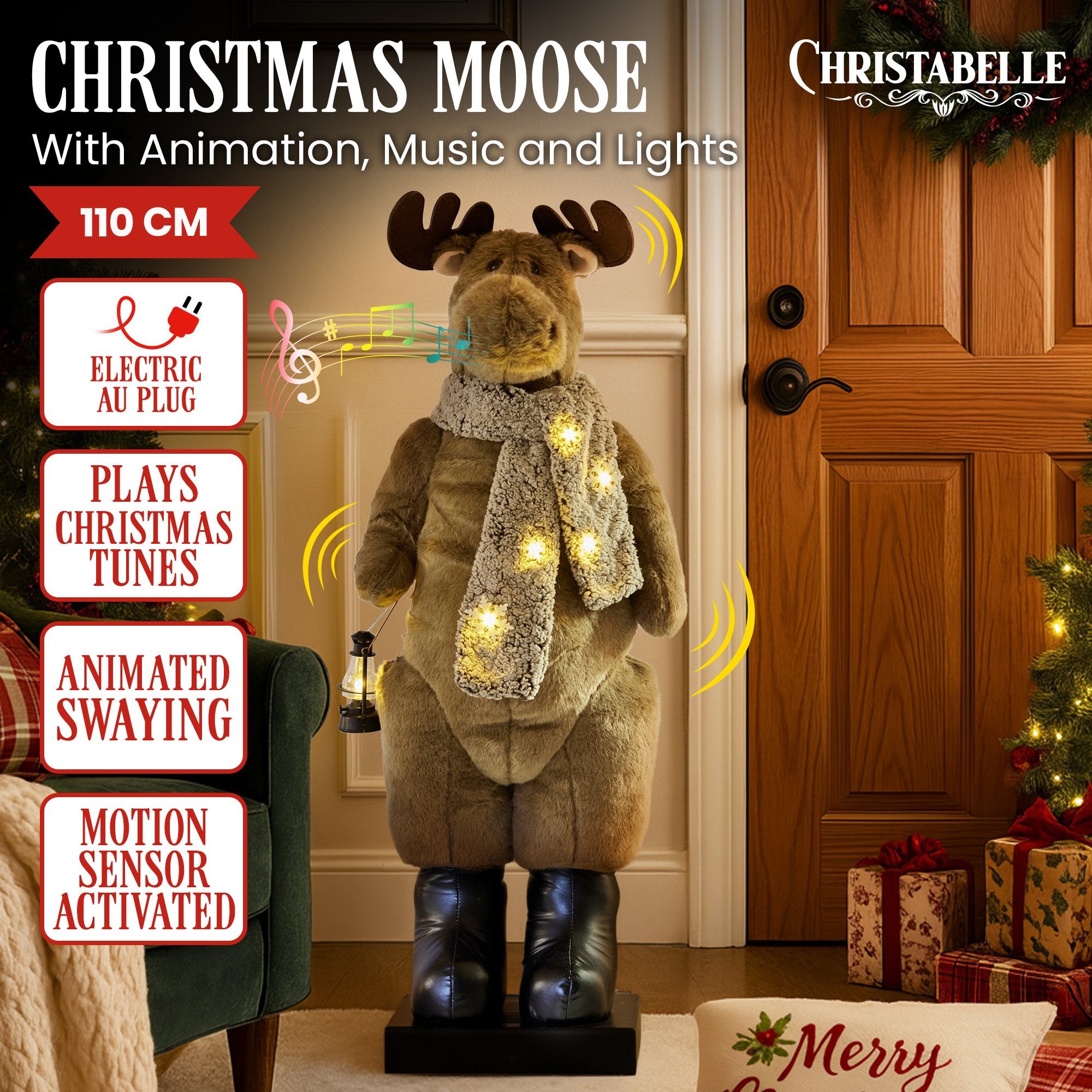 Animated Musical LED Christmas Moose Lantern