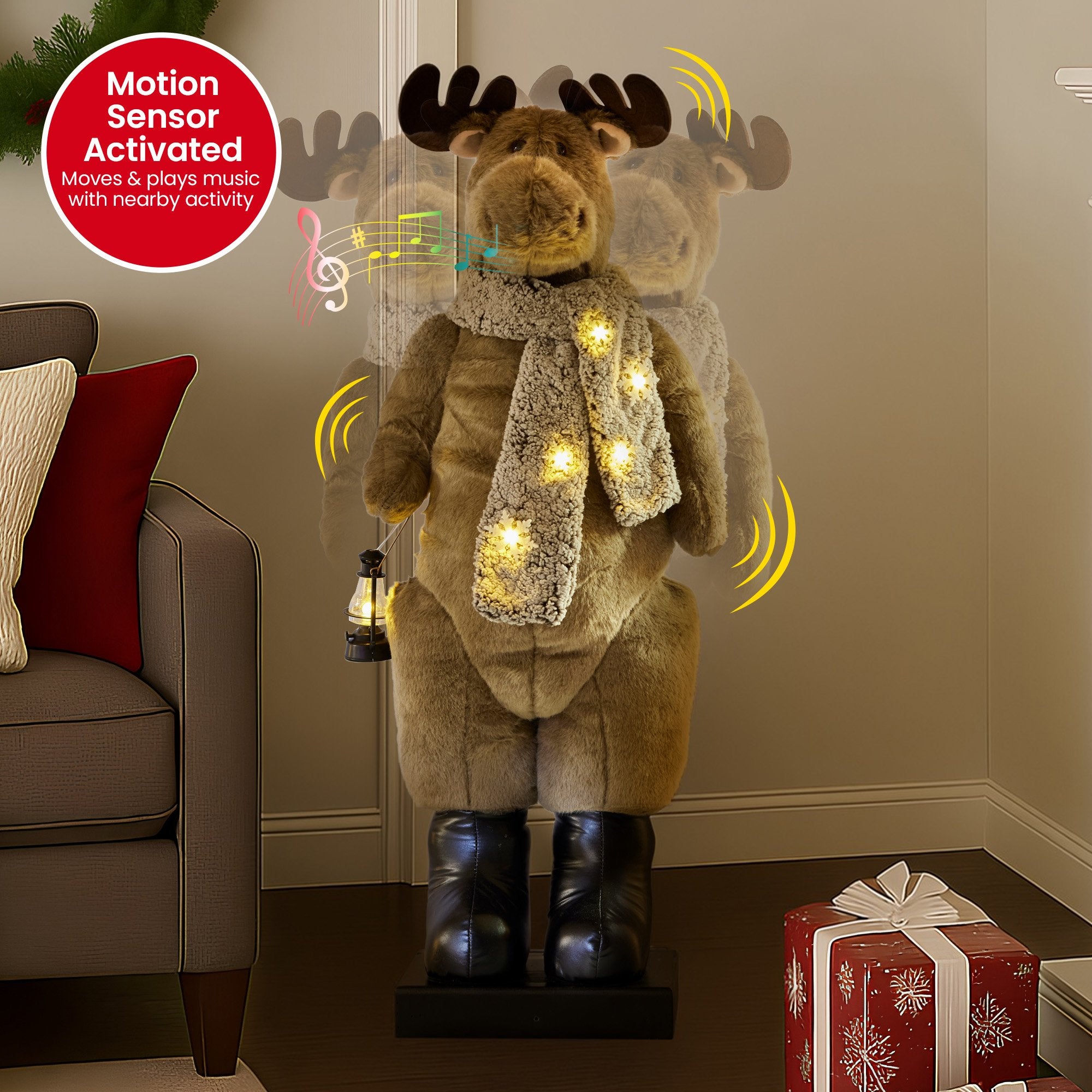Animated Musical LED Christmas Moose Lantern