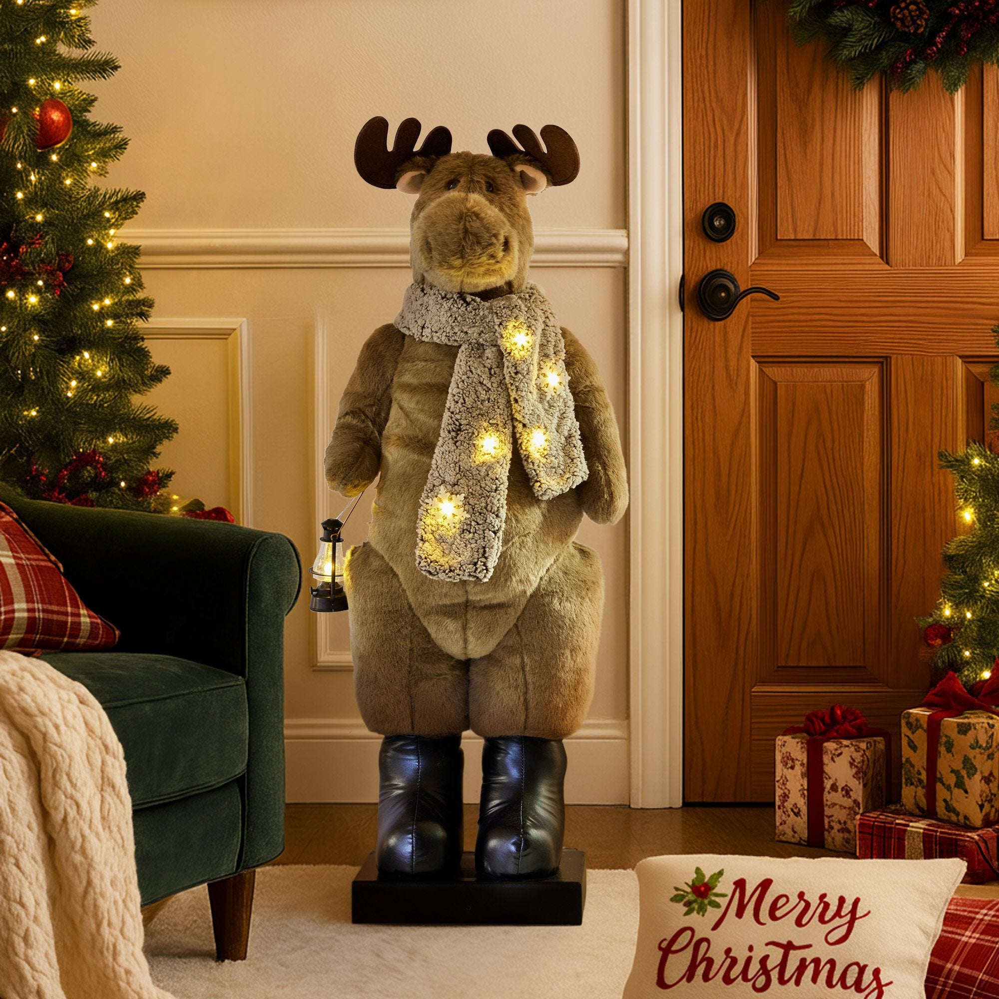 Animated Musical LED Christmas Moose Lantern
