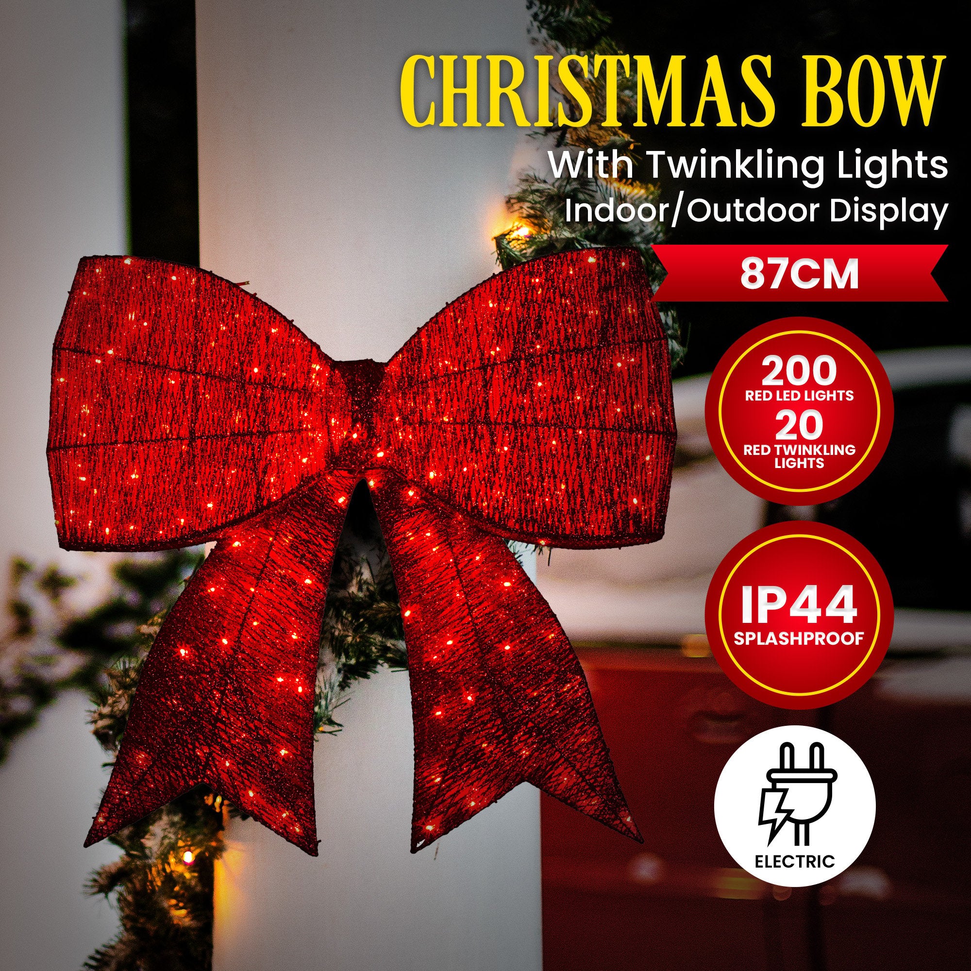Illuminated 91cm Christmas Display Bow with Functions