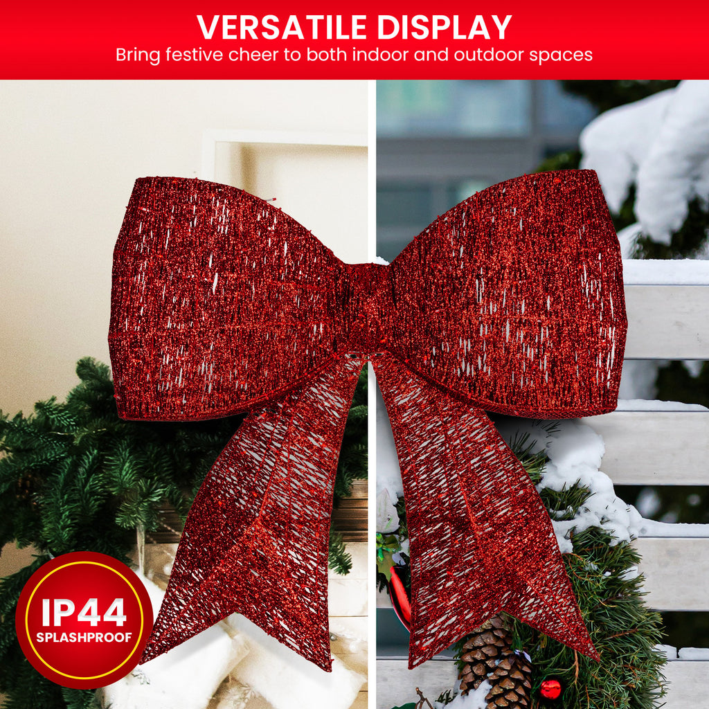 Illuminated 91cm Christmas Display Bow with Functions
