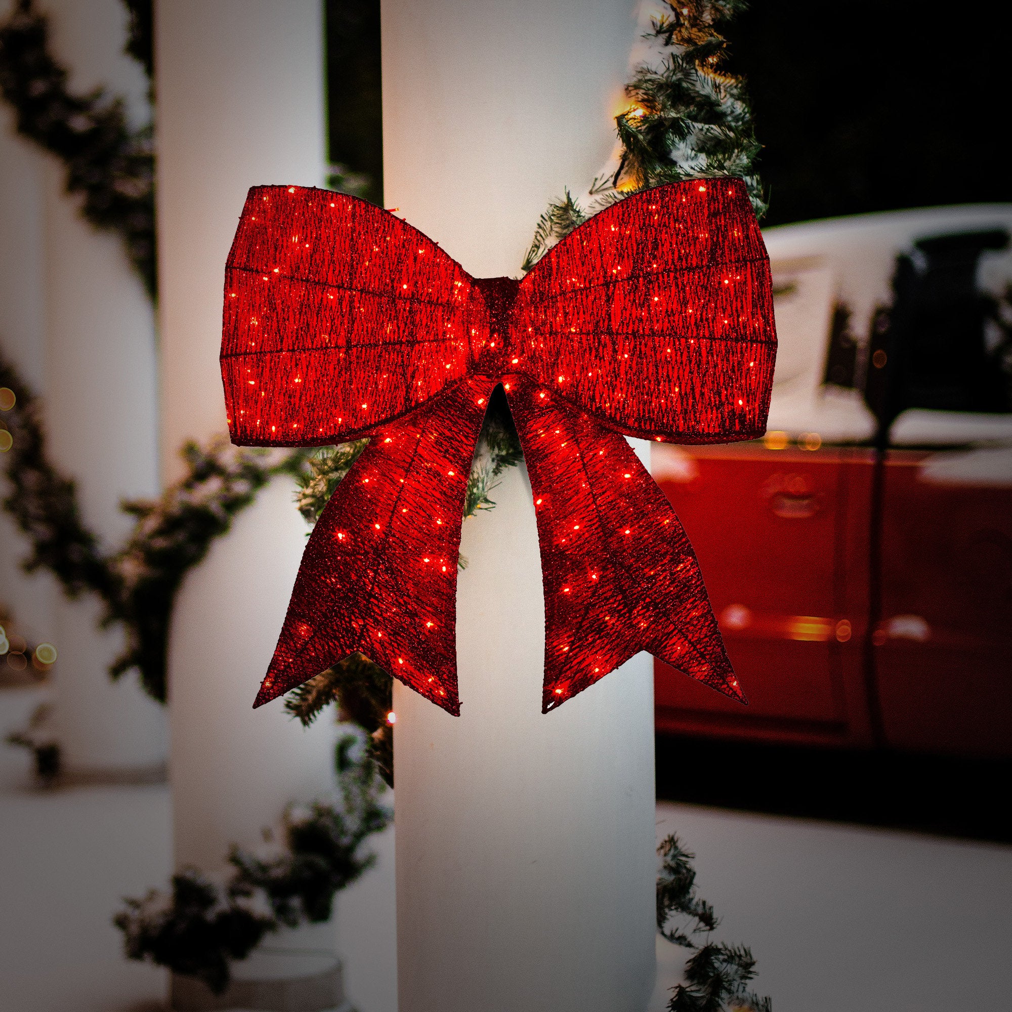 Illuminated 91cm Christmas Display Bow with Functions