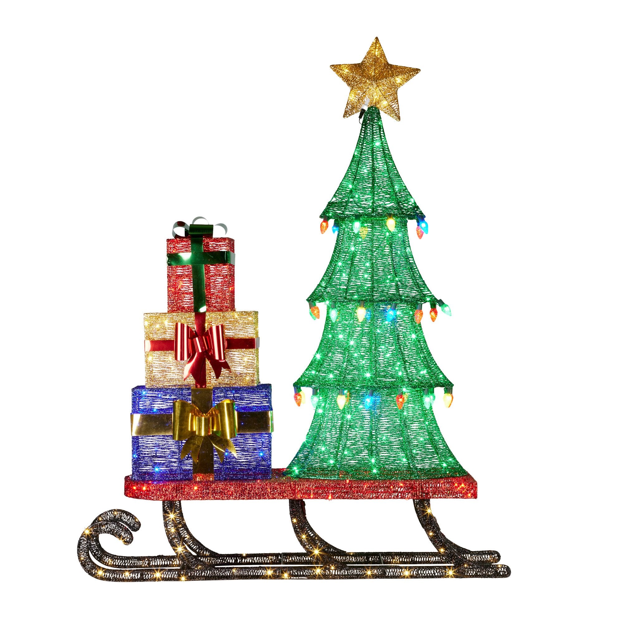 Festive 183cm Christmas Sled Display with Lights