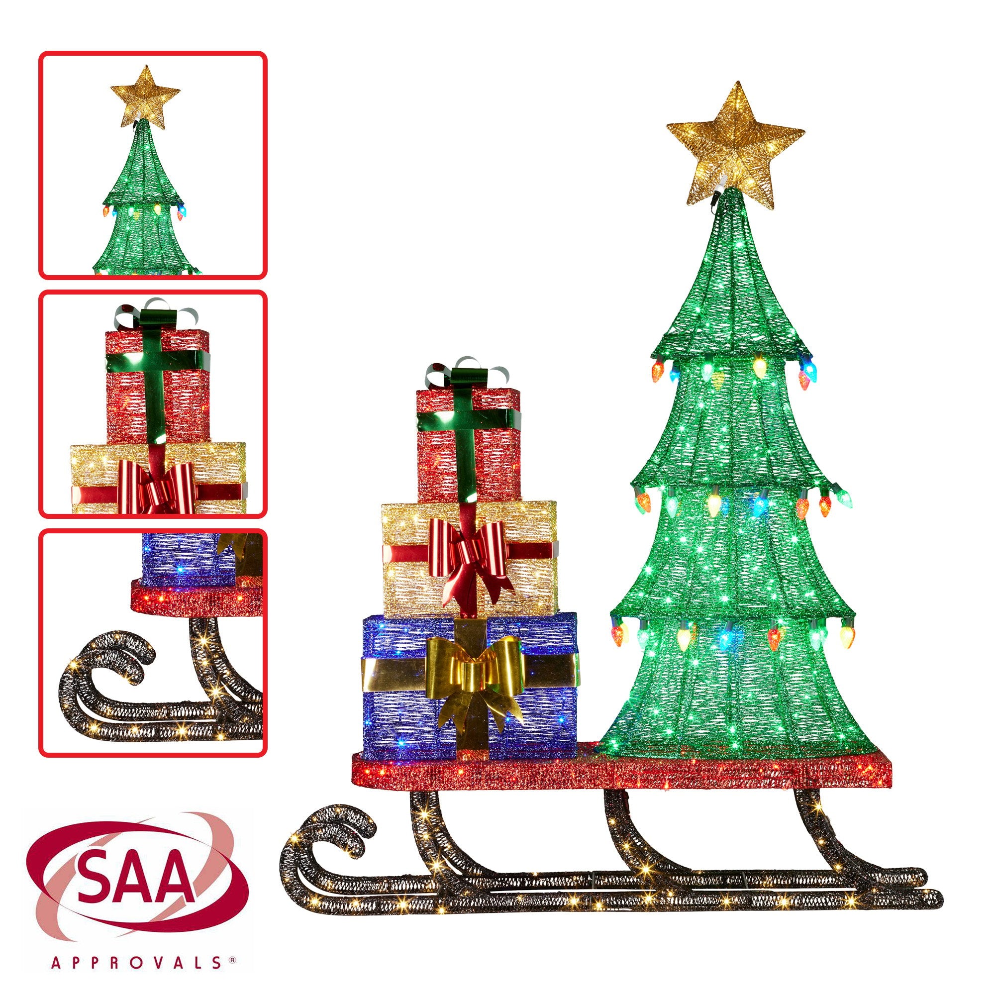 Festive 183cm Christmas Sled Display with Lights