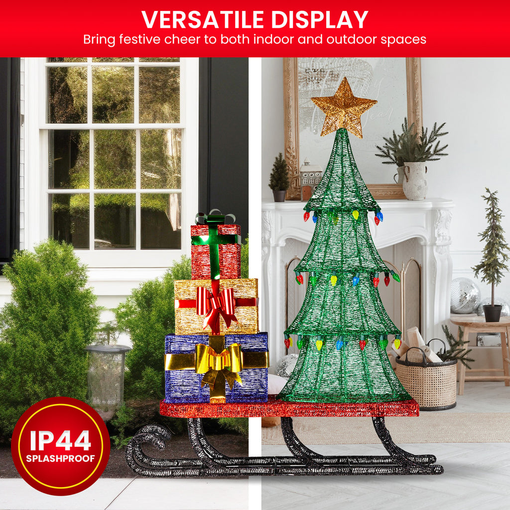 Festive 183cm Christmas Sled Display with Lights