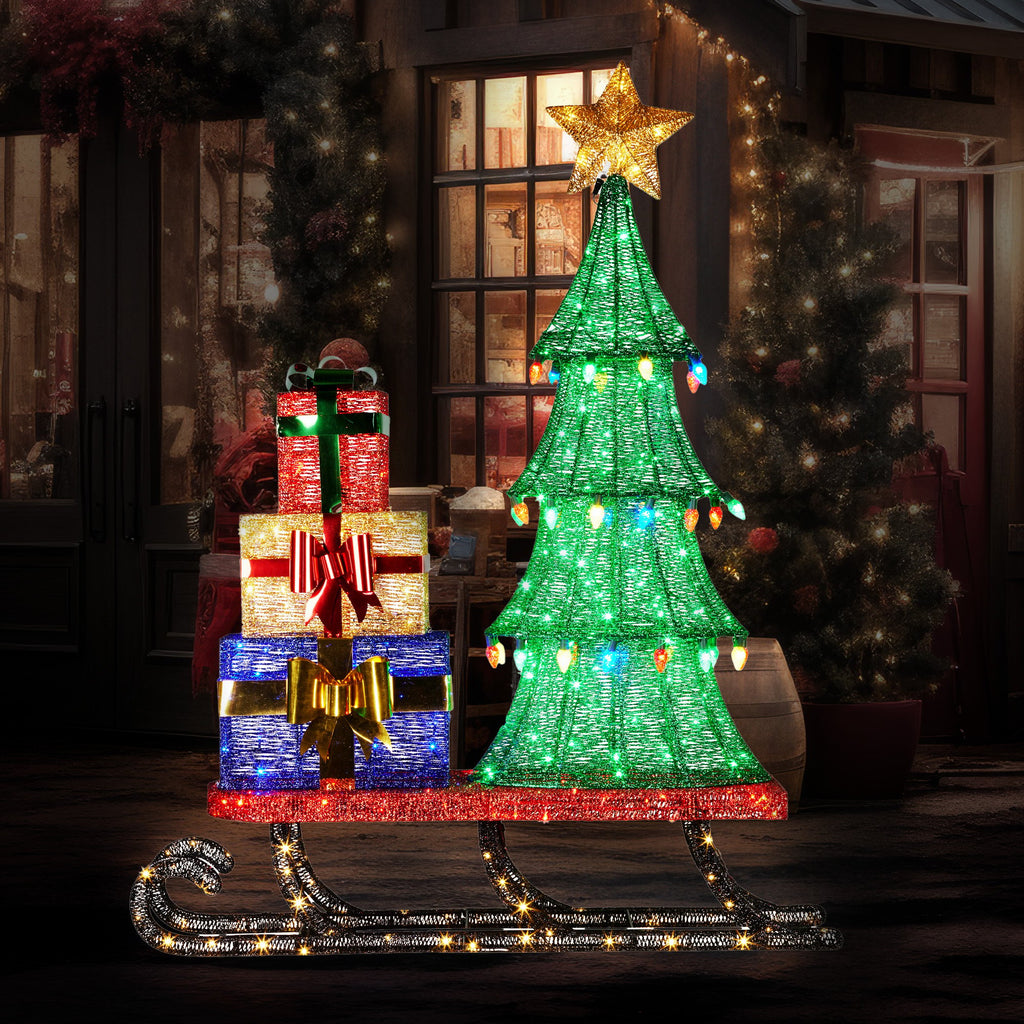 Festive 183cm Christmas Sled Display with Lights