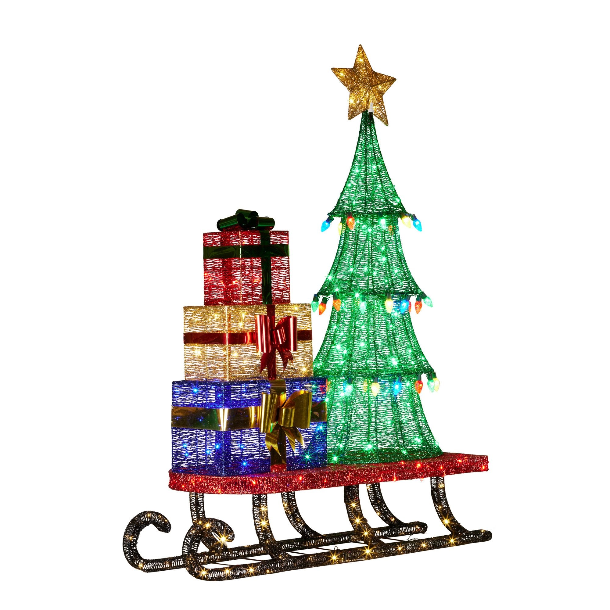 Festive 183cm Christmas Sled Display with Lights