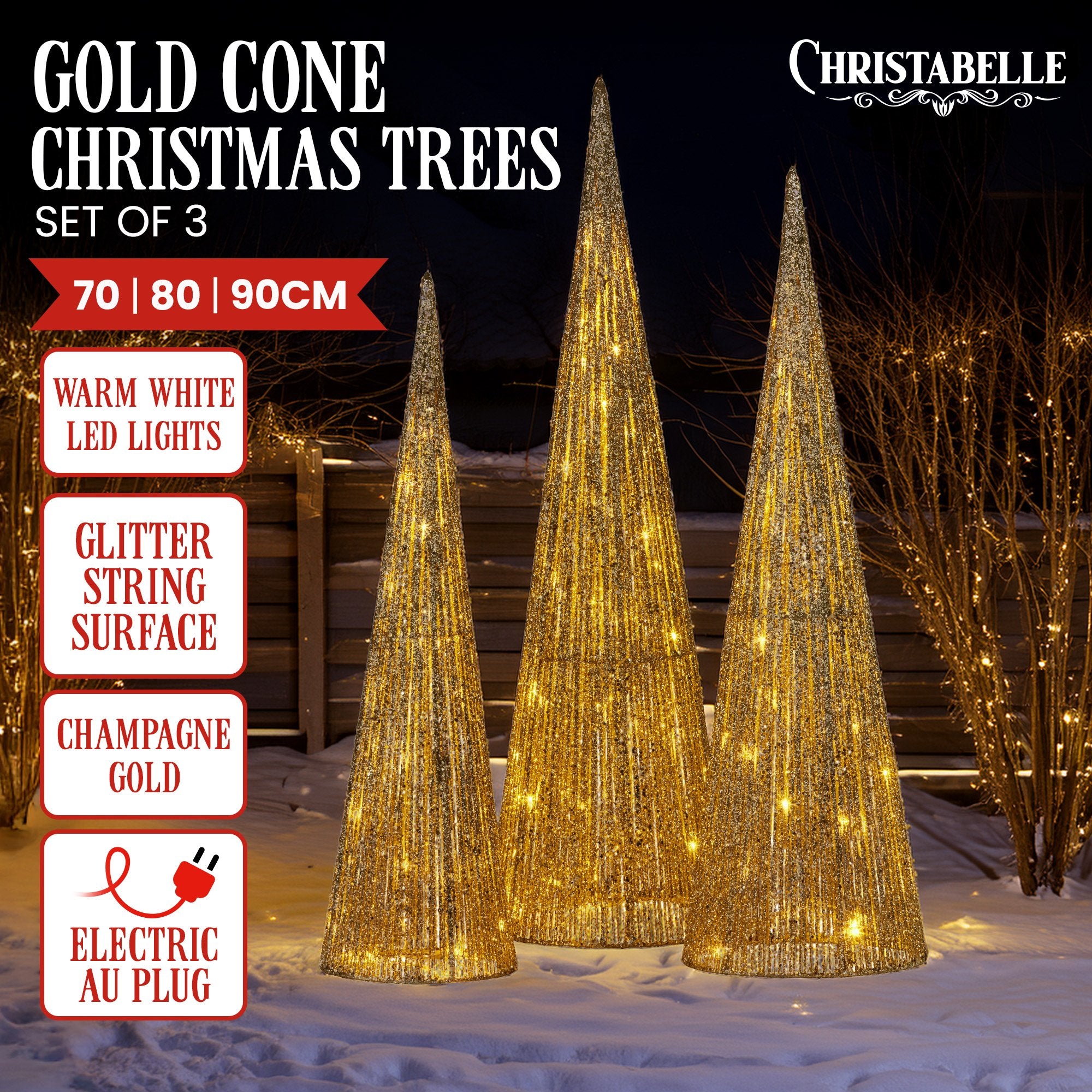 Christabelle Gold Cone Christmas Tree Set