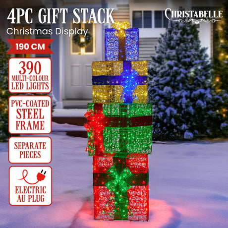 Illuminated 4-Piece Christmas Gift Stack Display
