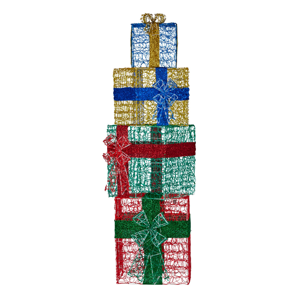 Illuminated 4-Piece Christmas Gift Stack Display