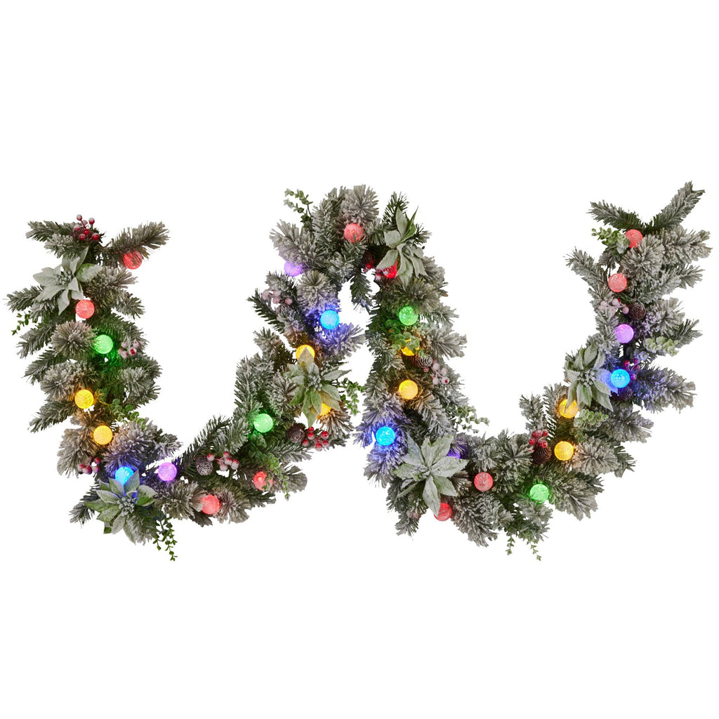 Snowy Crown Pine Pre-Lit Christmas Garland