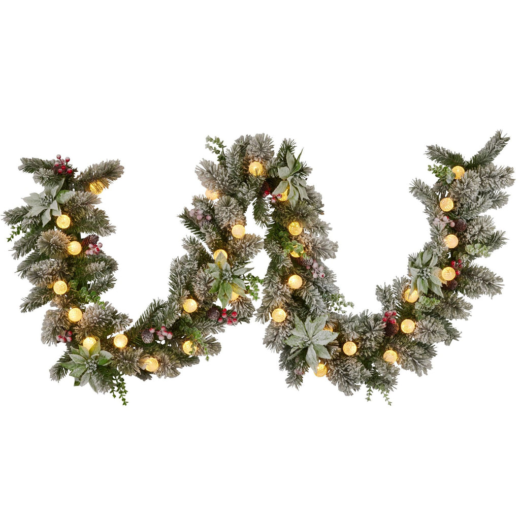 Snowy Crown Pine Pre-Lit Christmas Garland
