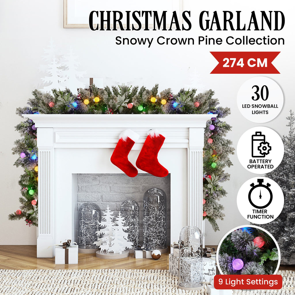 Snowy Crown Pine Pre-Lit Christmas Garland